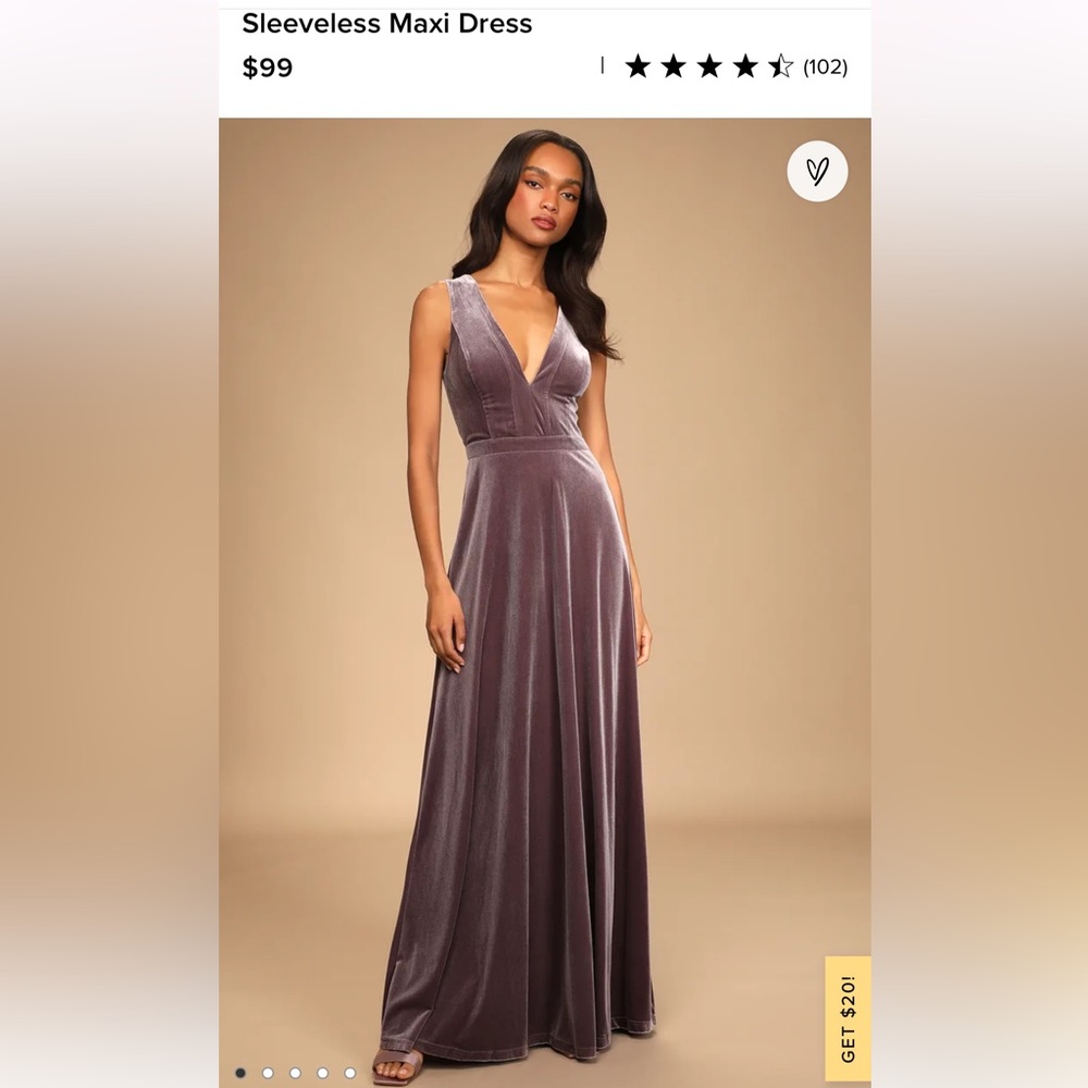 Lulus long sleeveless velvet maxi gown NWT size small purple pinkish color